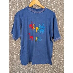 Vintage Vandine Peru Cusco Hand Printed Blue Souvenir‎ T-Shirt Size Large